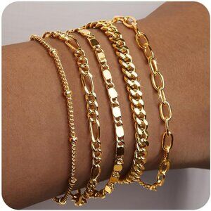 Gold Bracelets for Women Trendy,14K Real Gold Plated Dainty Stackable Paperclip